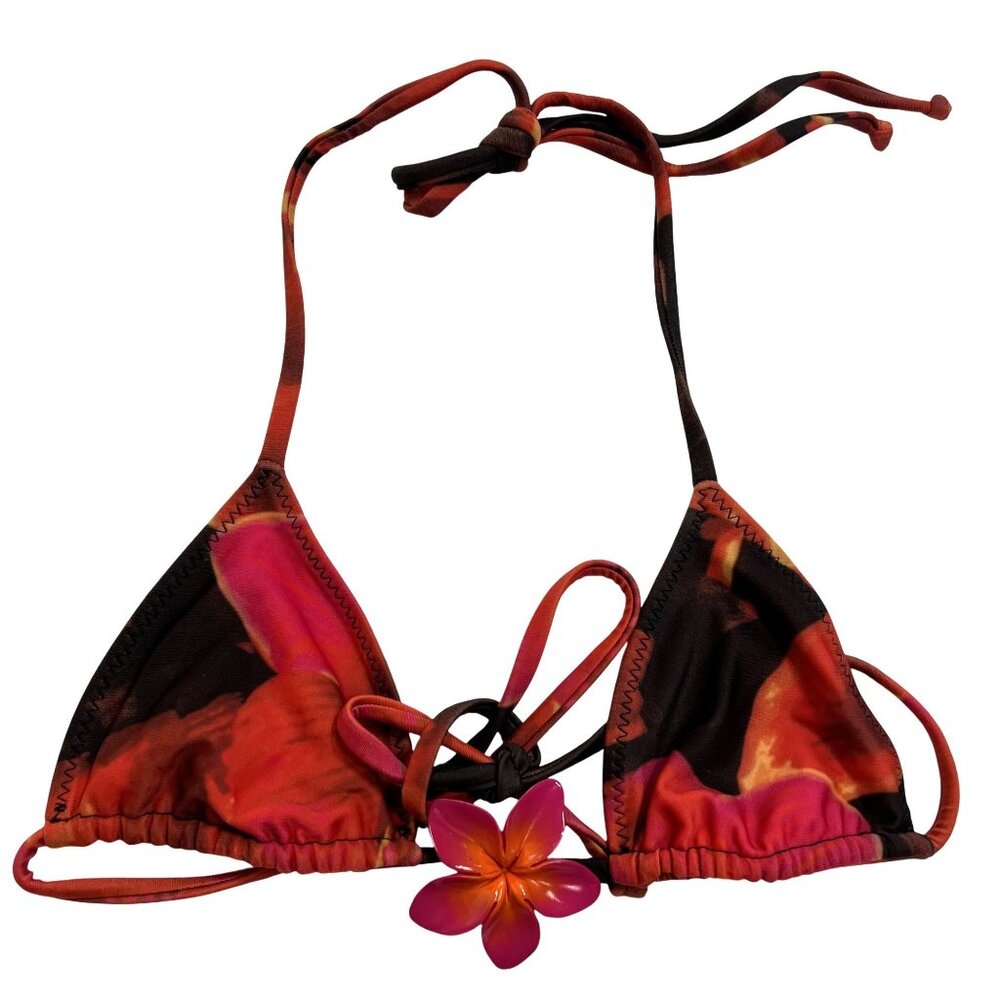 SAME Island Triangle Bikini Top in Red Tropical